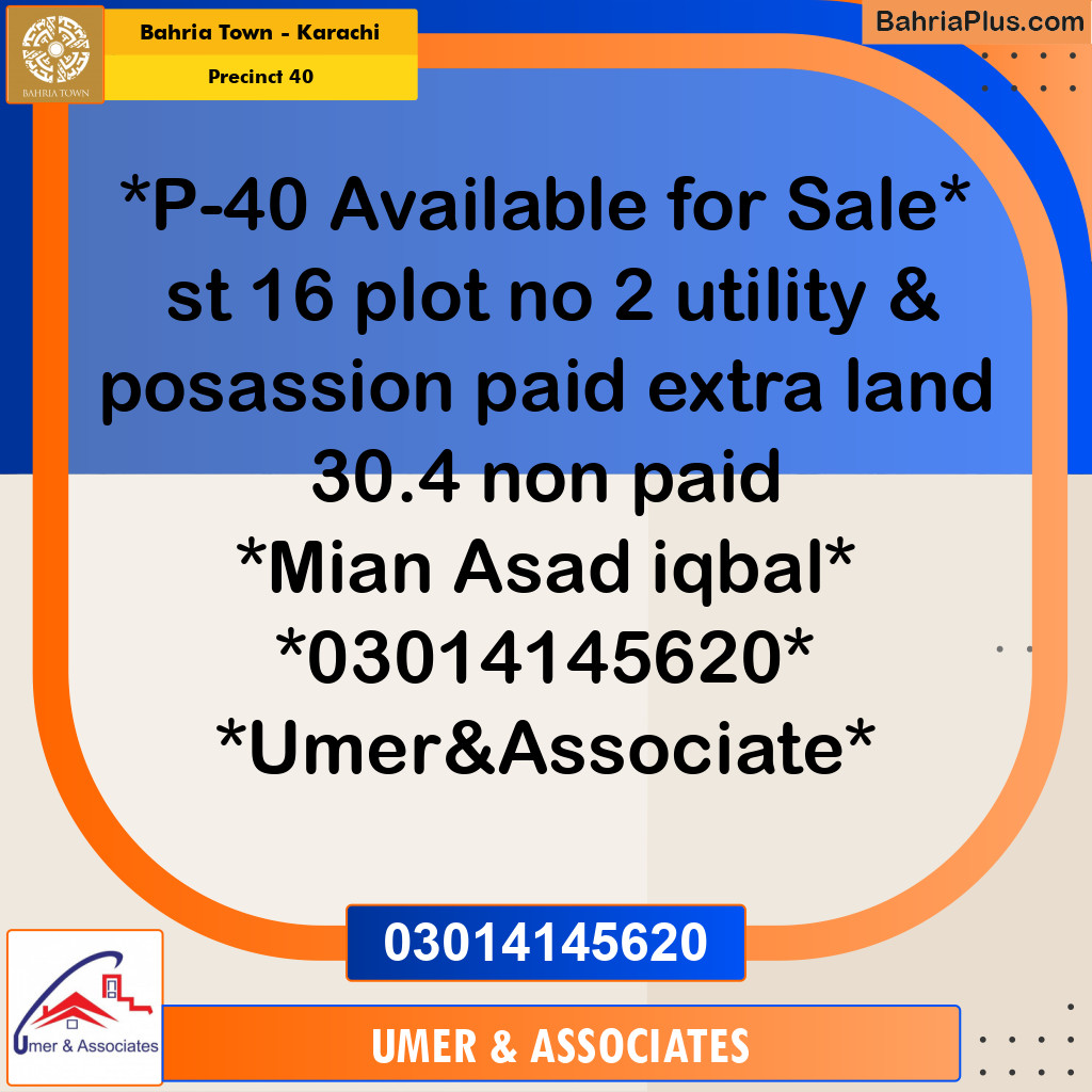 Residential Plot for Sale in Precinct 40 -  Bahria Town, Karachi - (BP-192690)