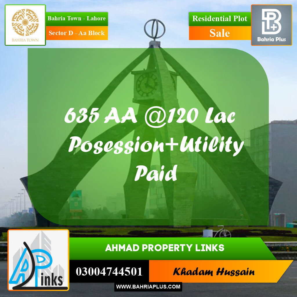 Residential Plot for Sale in Sector D - AA Block -  Bahria Town, Lahore - (BP-192774)