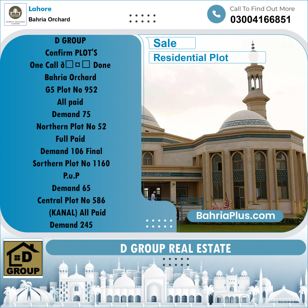 Residential Plot for Sale in Bahria Orchard, Lahore - (BP-192778)