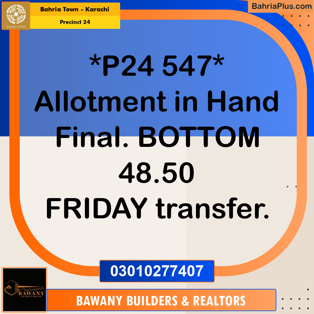 125 Sq. Yards Residential Plot for Sale in Precinct 24 -  Bahria Town, Karachi - (BP-192784)