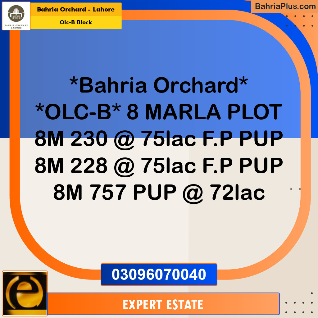 Residential Plot for Sale in OLC-B Block - Bahria Orchard, Lahore - (BP-192861)