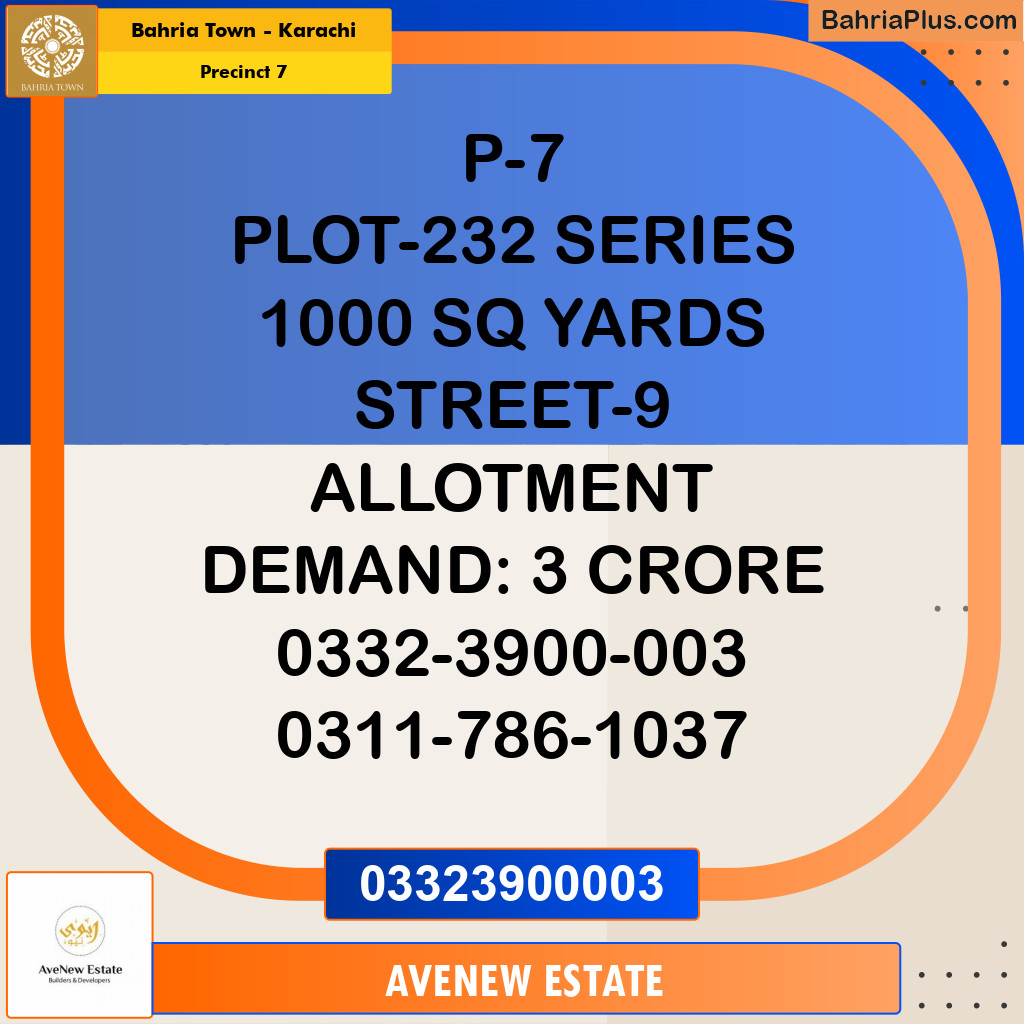 1000 Sq. Yards Residential Plot for Sale in Precinct 7 -  Bahria Town, Karachi - (BP-192876)