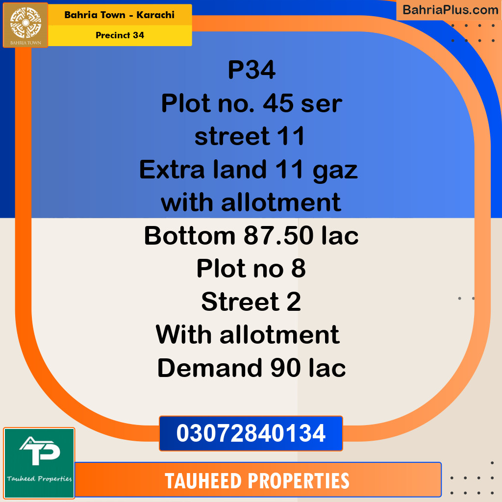 250 Sq. Yards Residential Plot for Sale in Precinct 34 -  Bahria Town, Karachi - (BP-192909)