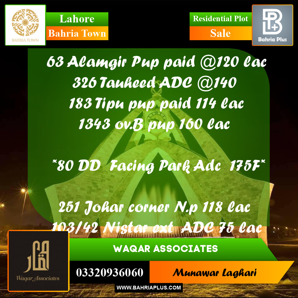 Residential Plot for Sale in Bahria Town, Lahore - (BP-192917)