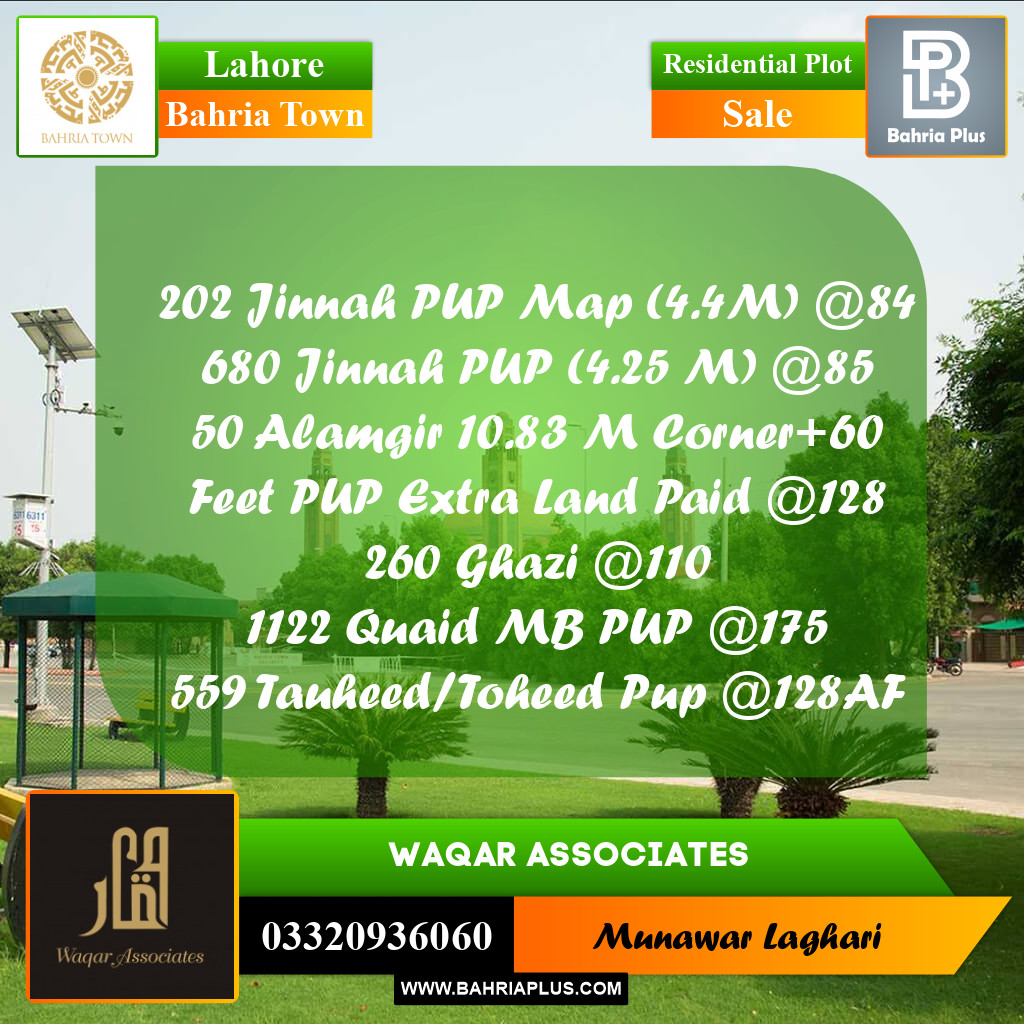 Residential Plot for Sale in Bahria Town, Lahore - (BP-192923)