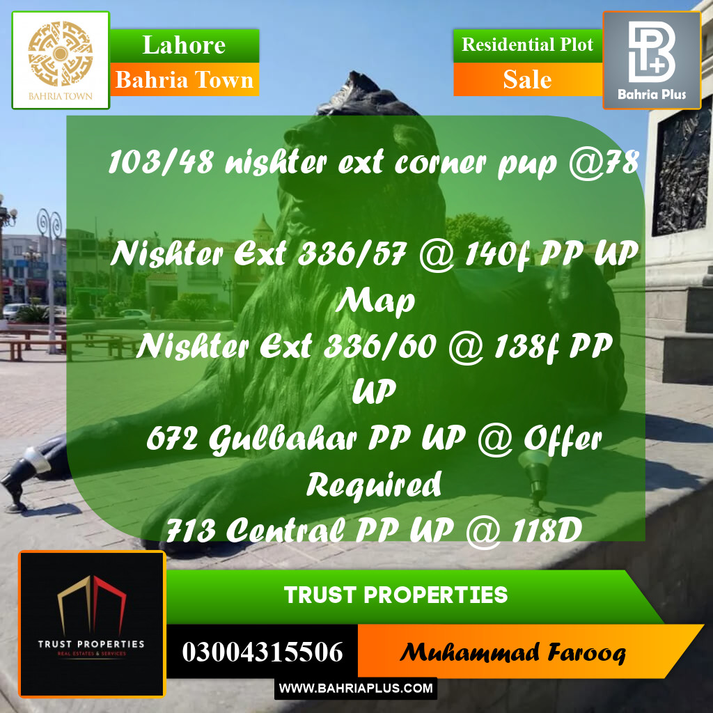 Residential Plot for Sale in Bahria Town, Lahore - (BP-192958)