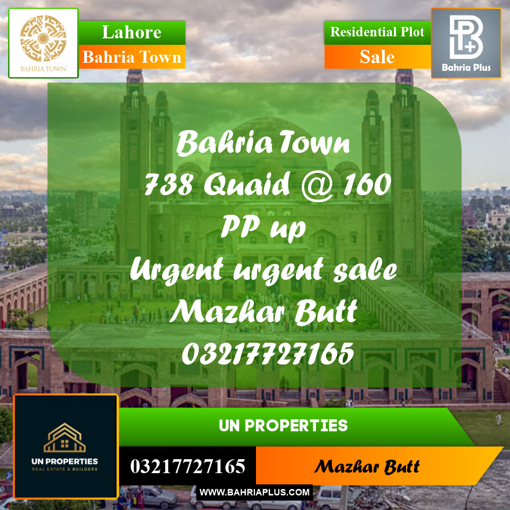 Residential Plot for Sale in Bahria Town, Lahore - (BP-192969)