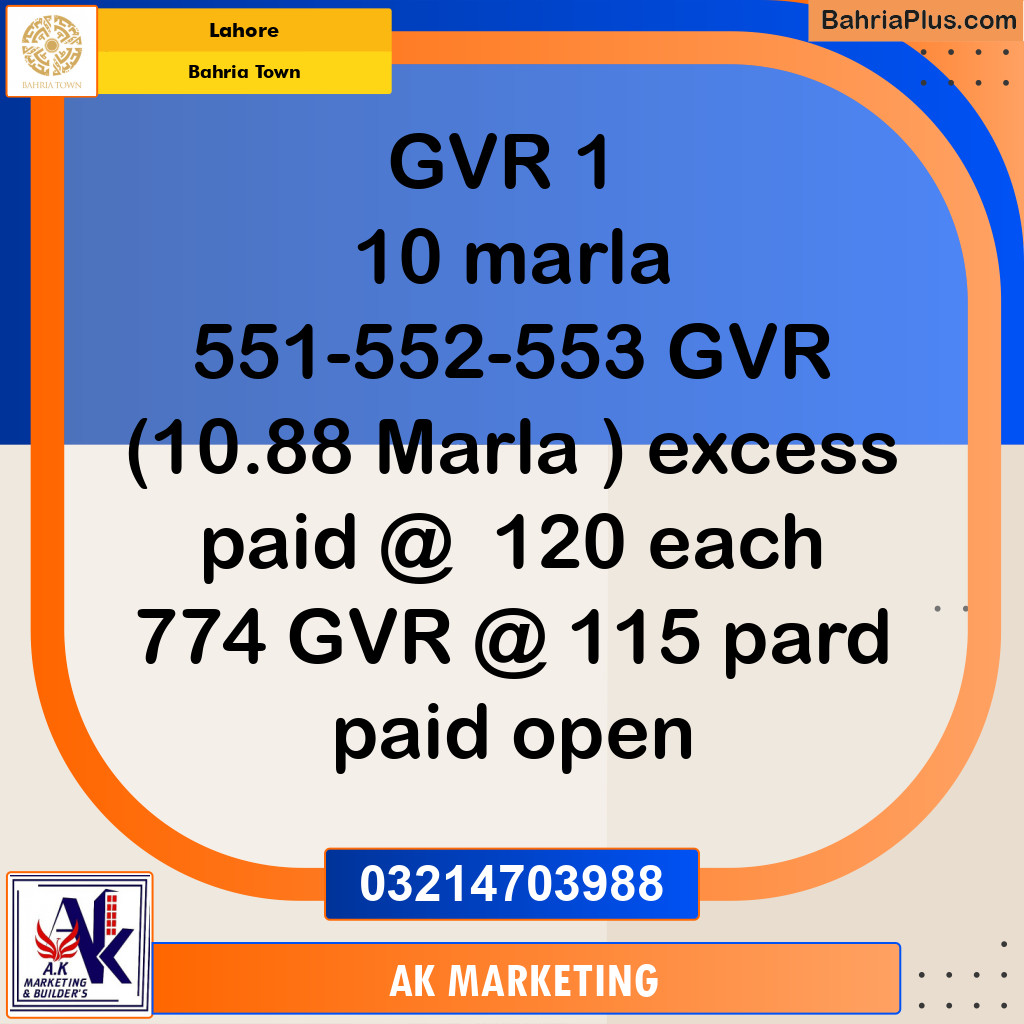 Residential Plot for Sale in Bahria Town, Lahore - (BP-192991)