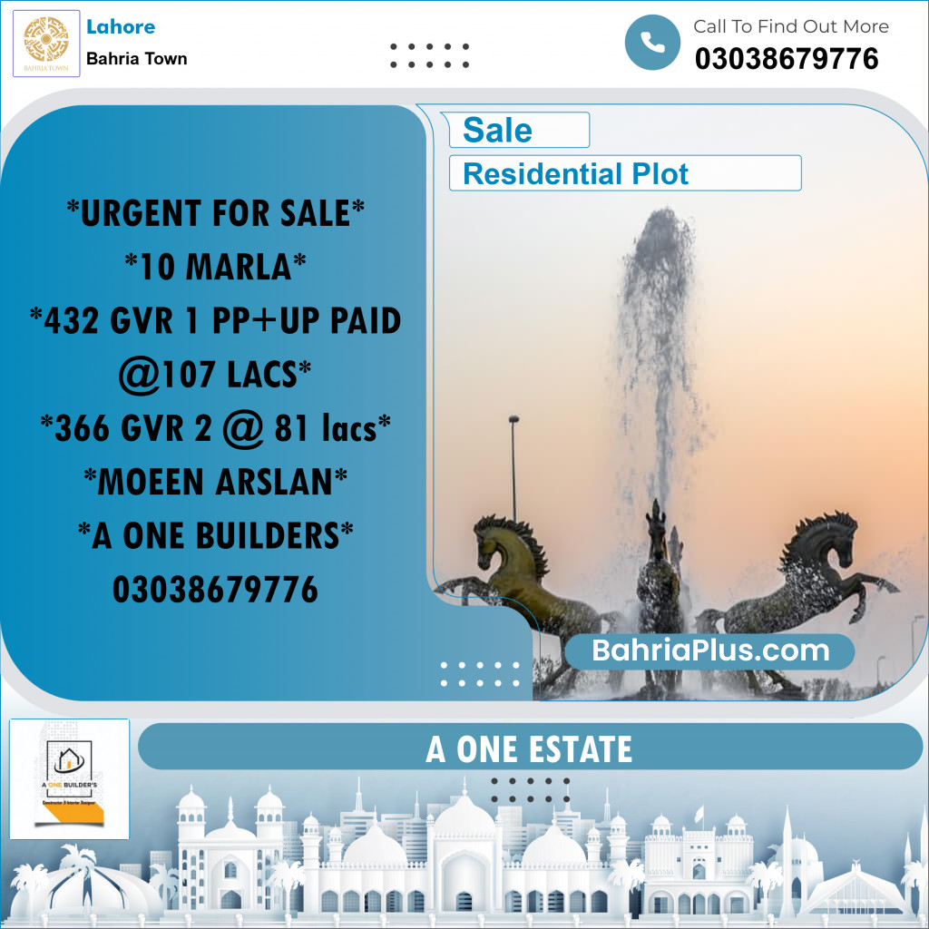 Residential Plot for Sale in Bahria Town, Lahore - (BP-193001)