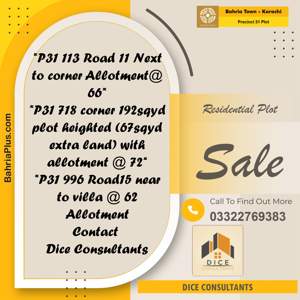 Residential Plot for Sale in Precinct 31 Plot -  Bahria Town, Karachi - (BP-193055)
