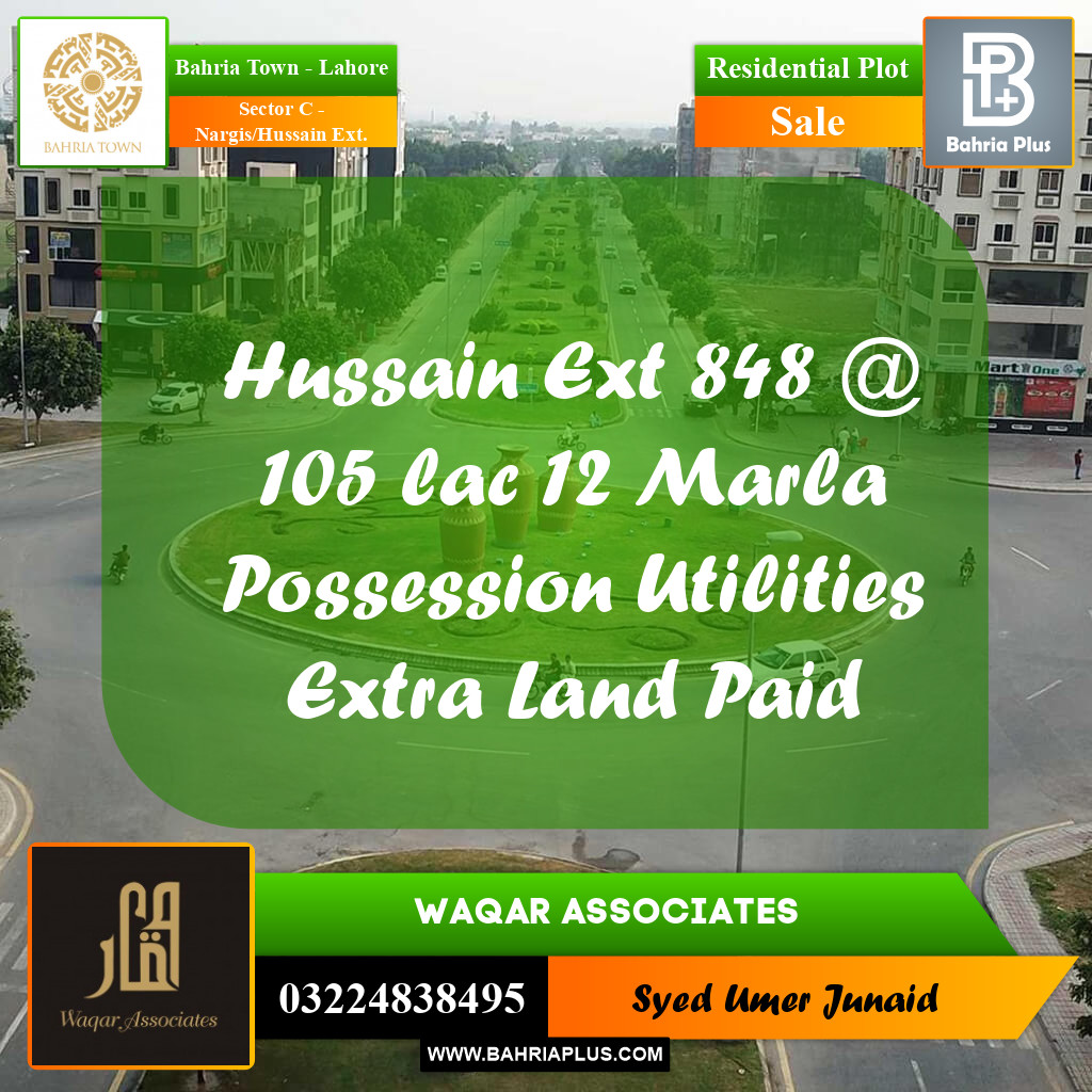 Residential Plot for Sale in Sector C - Nargis/Hussain Ext. -  Bahria Town, Lahore - (BP-193090)