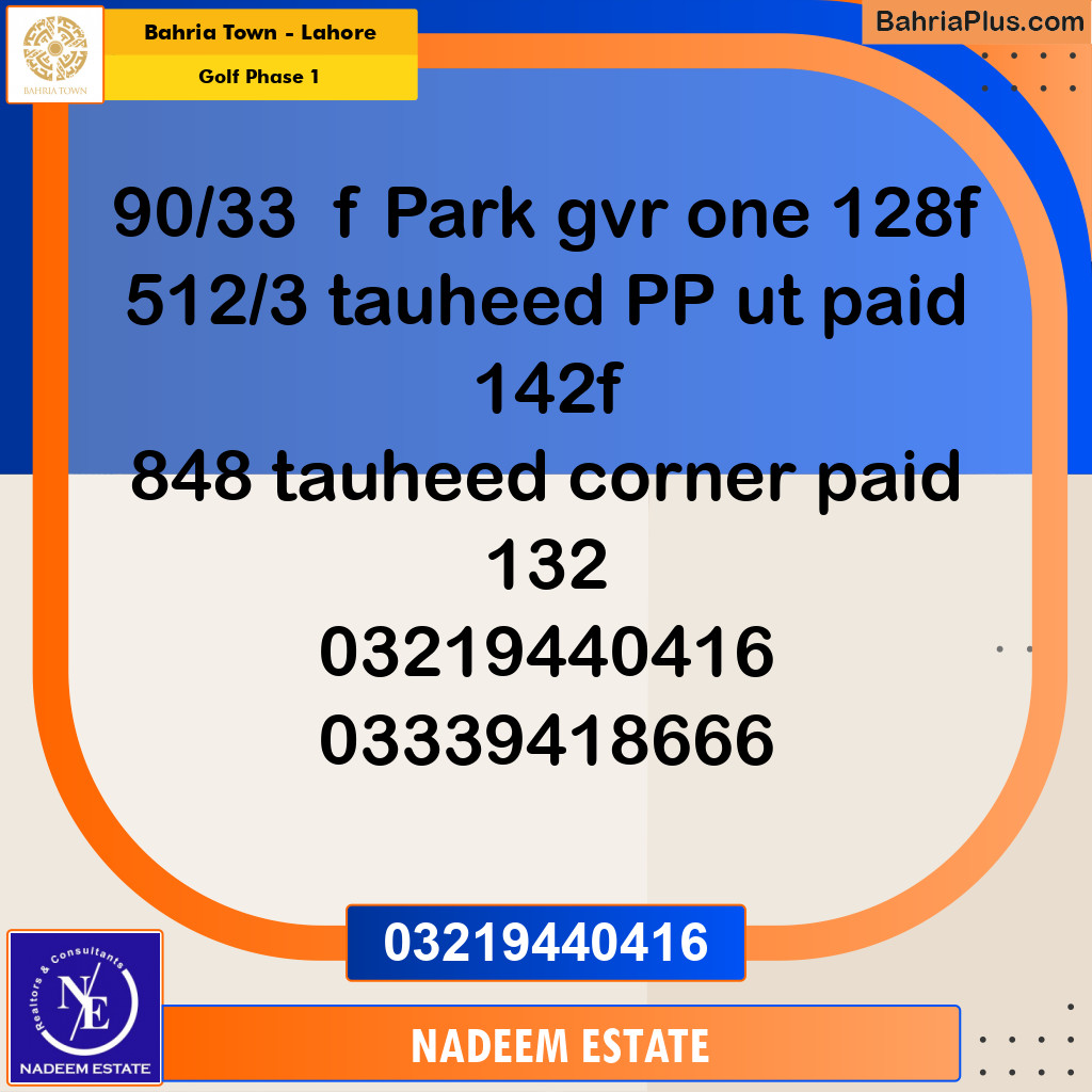 Residential Plot for Sale in Golf Phase 1 - Bahria Town, Lahore - (BP-193092)