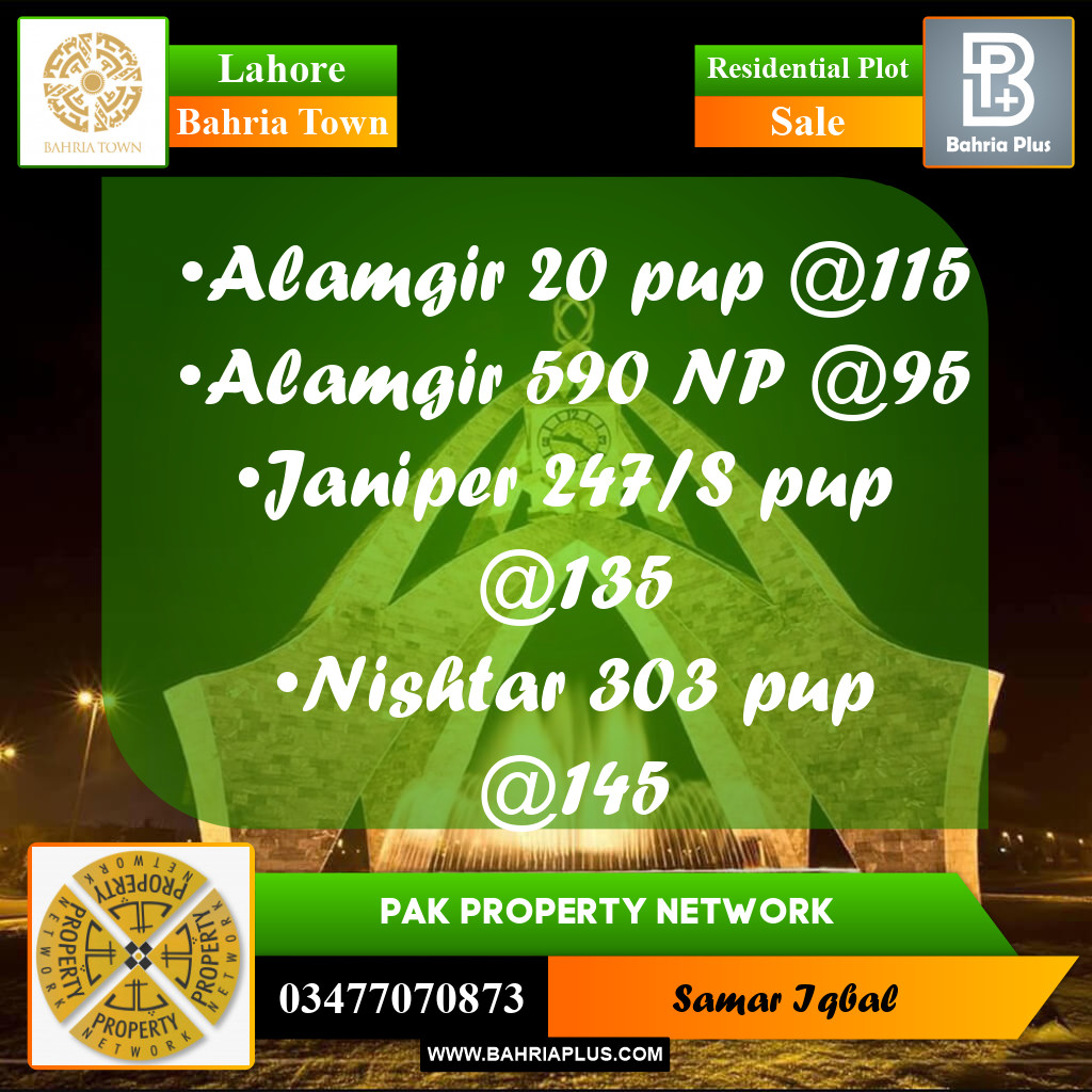 Residential Plot for Sale in Bahria Town, Lahore - (BP-193098)