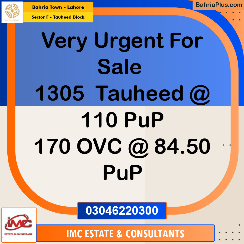 Residential Plot for Sale in Sector F - Tauheed Block -  Bahria Town, Lahore - (BP-193128)