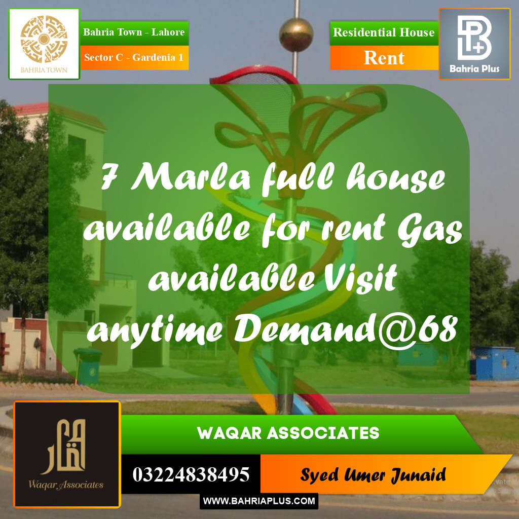 Residential House for Rent in Sector C - Gardenia 1 -  Bahria Town, Lahore - (BP-193143)