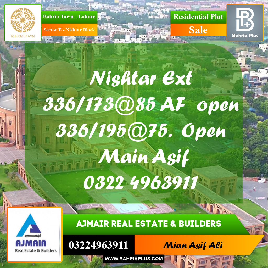 Residential Plot for Sale in Sector E - Nishtar Block -  Bahria Town, Lahore - (BP-193165)
