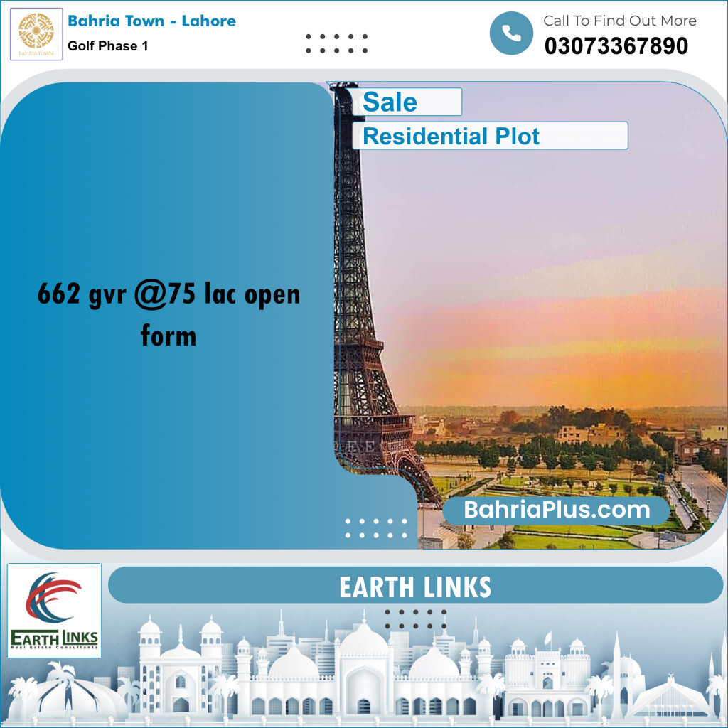 Residential Plot for Sale in Golf Phase 1 -  Bahria Town, Lahore - (BP-193169)
