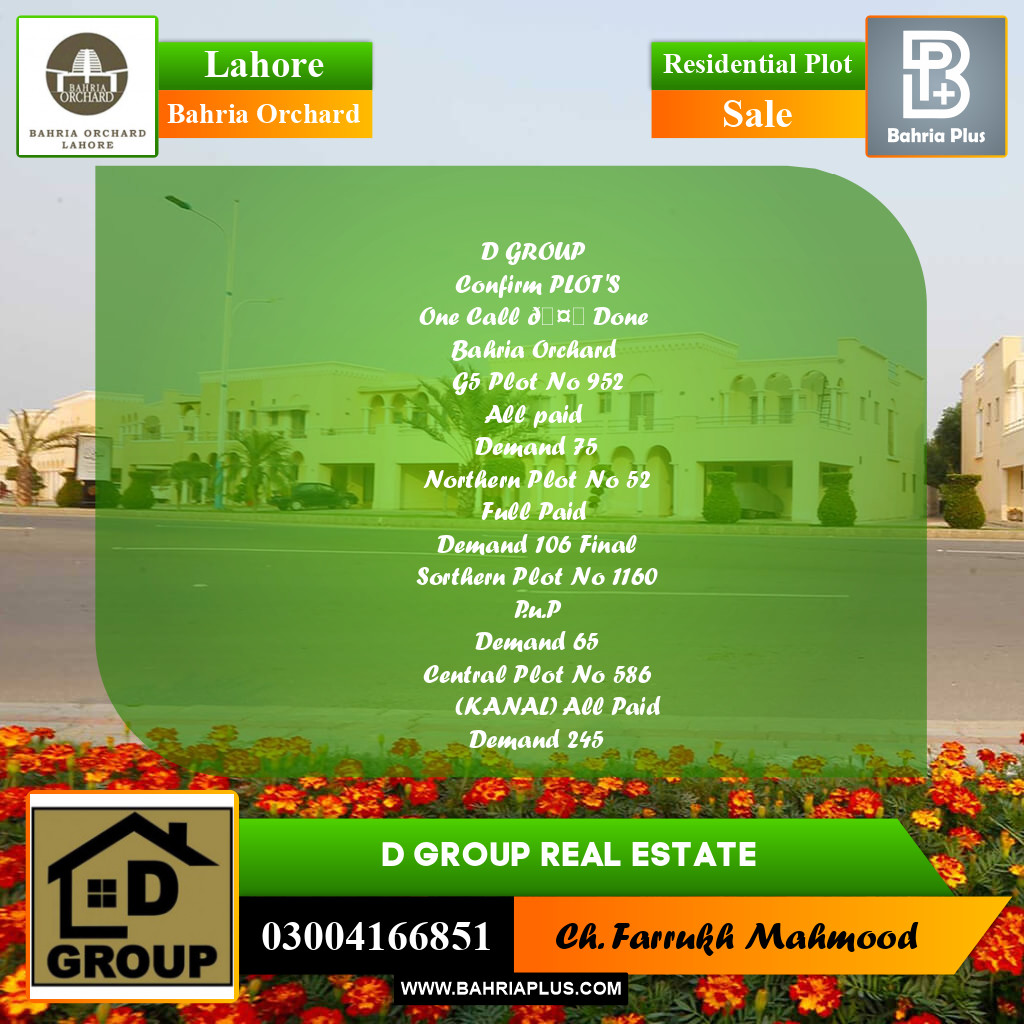 Residential Plot for Sale in Bahria Orchard, Lahore - (BP-193189)