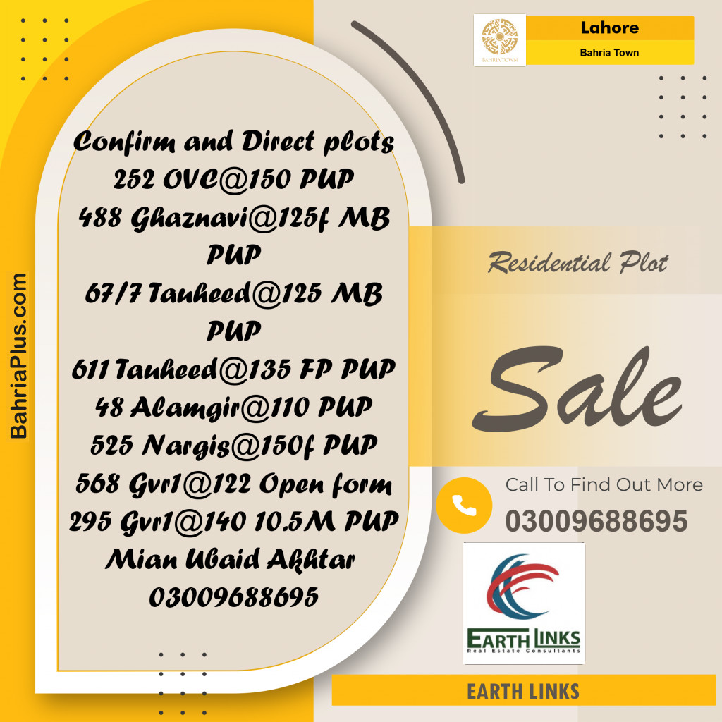 Residential Plot for Sale in Bahria Town, Lahore - (BP-193206)