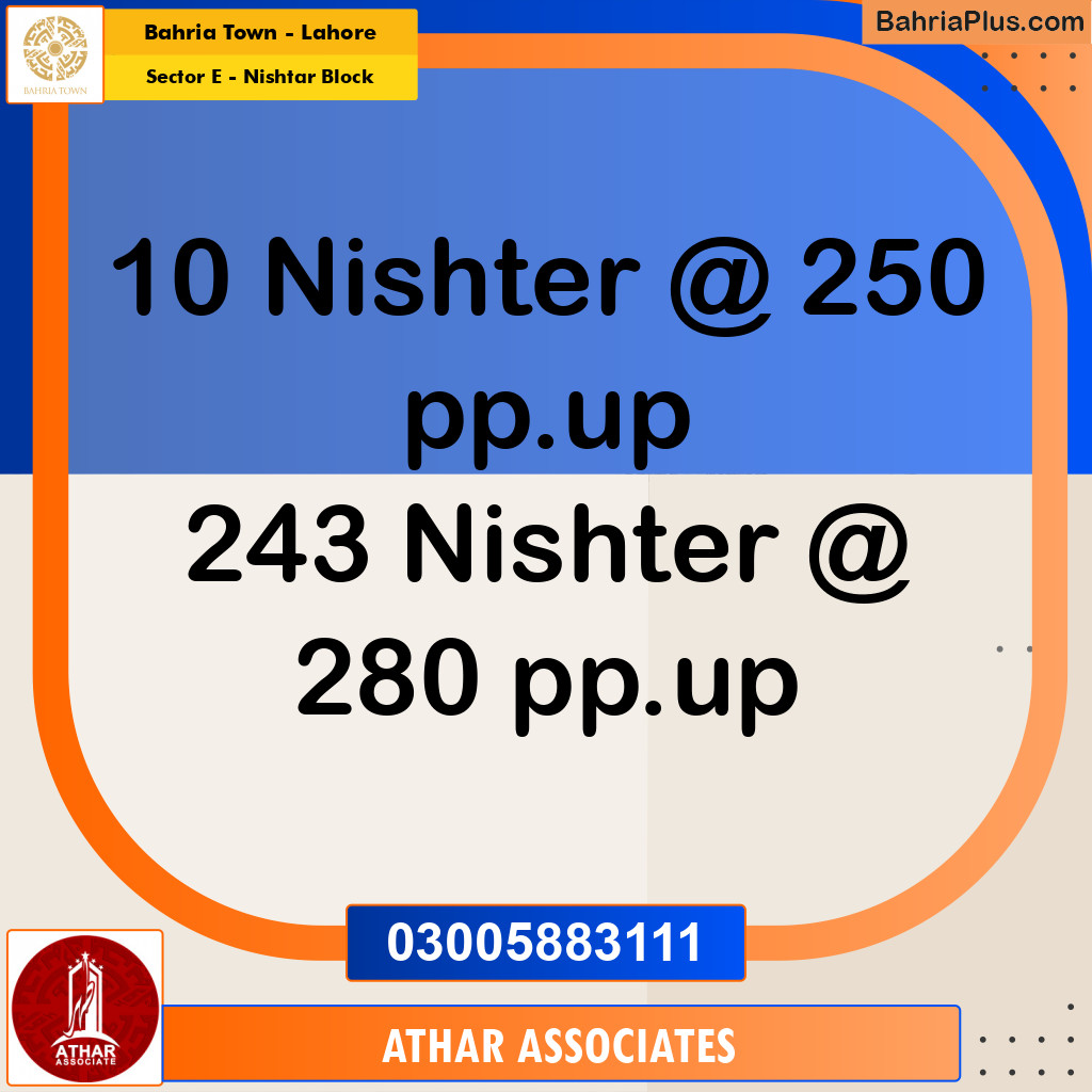 Residential Plot for Sale in Sector E - Nishtar Block -  Bahria Town, Lahore - (BP-193221)