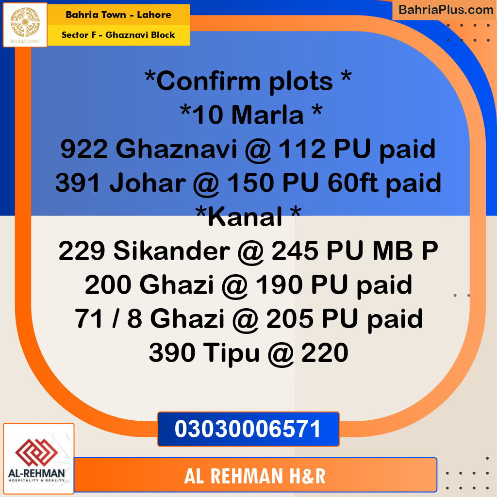 Residential Plot for Sale in Sector F - Ghaznavi Block -  Bahria Town, Lahore - (BP-193240)