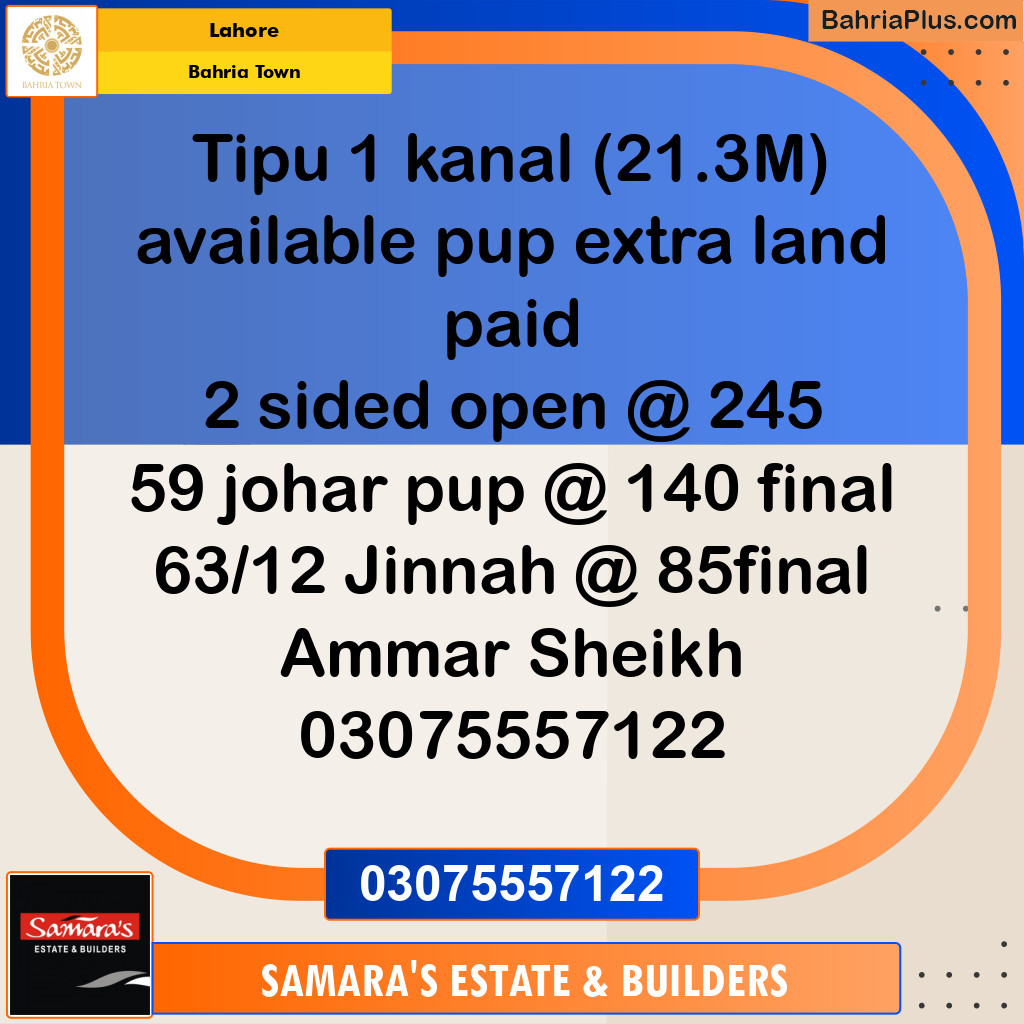 Residential Plot for Sale in Bahria Town, Lahore - (BP-193242)