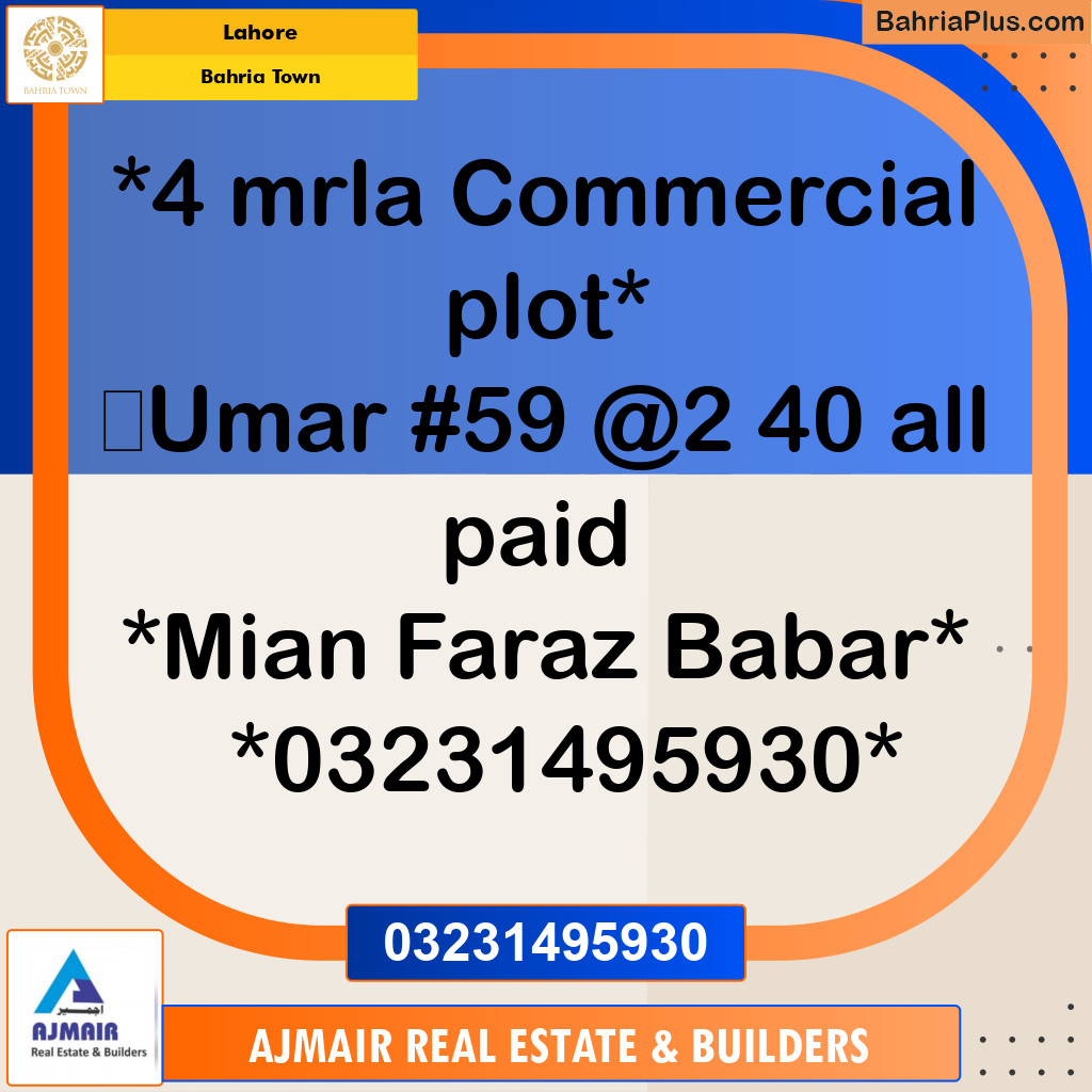 Commercial Plot for Sale in Bahria Town, Lahore - (BP-193252)