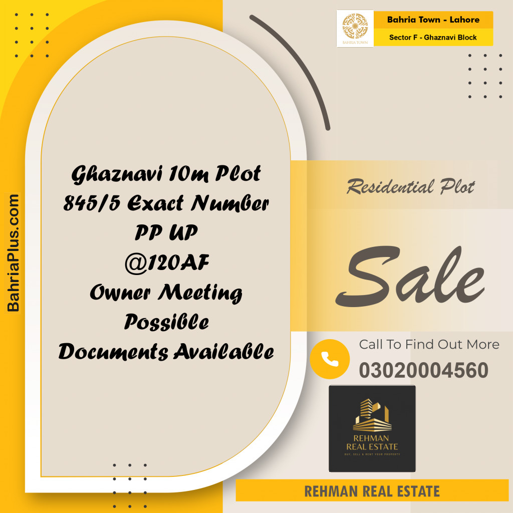 Residential Plot for Sale in Sector F - Ghaznavi Block -  Bahria Town, Lahore - (BP-193268)
