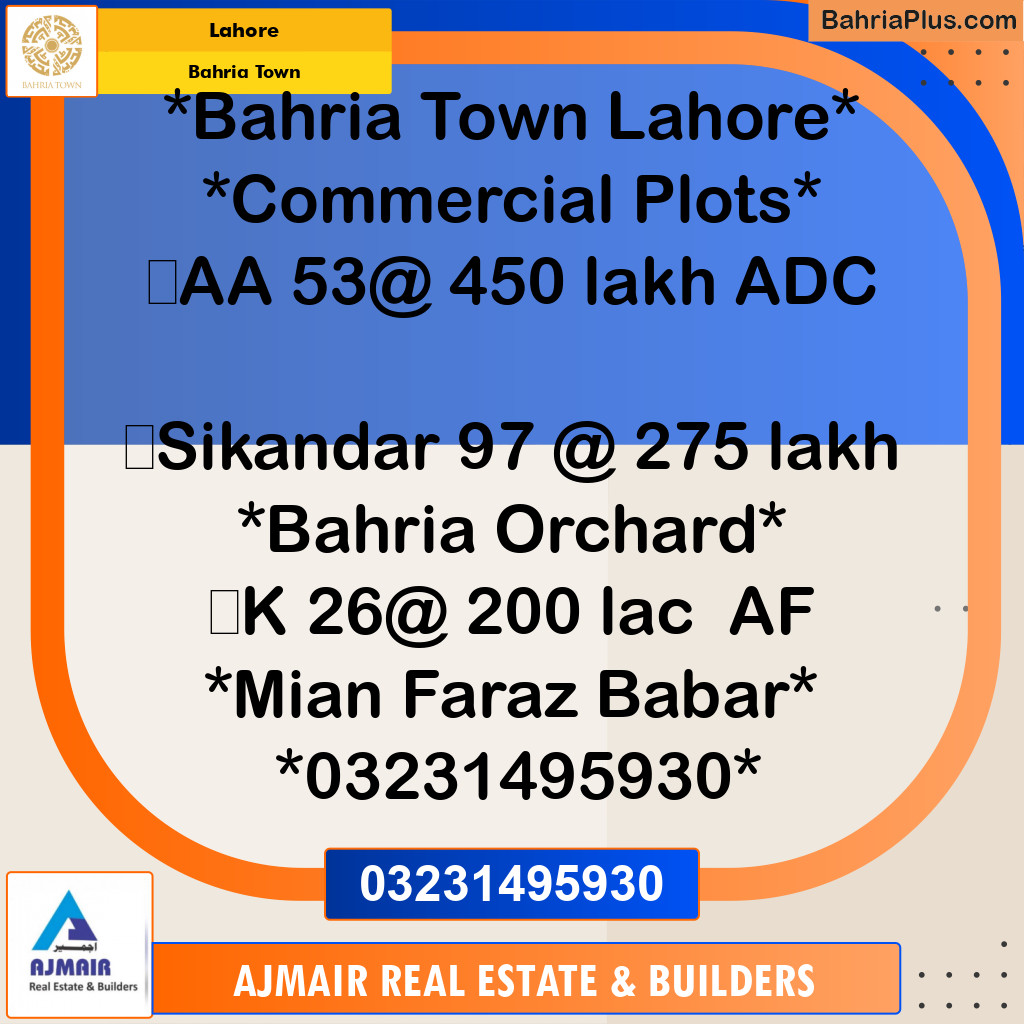 Commercial Plot for Sale in Bahria Town, Lahore - (BP-193274)