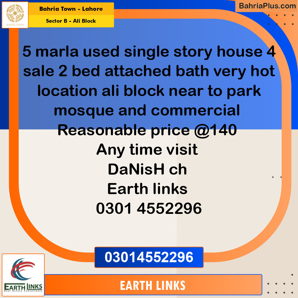 Residential House for Sale in Sector B - Ali Block - Bahria Town, Lahore - (BP-193305)