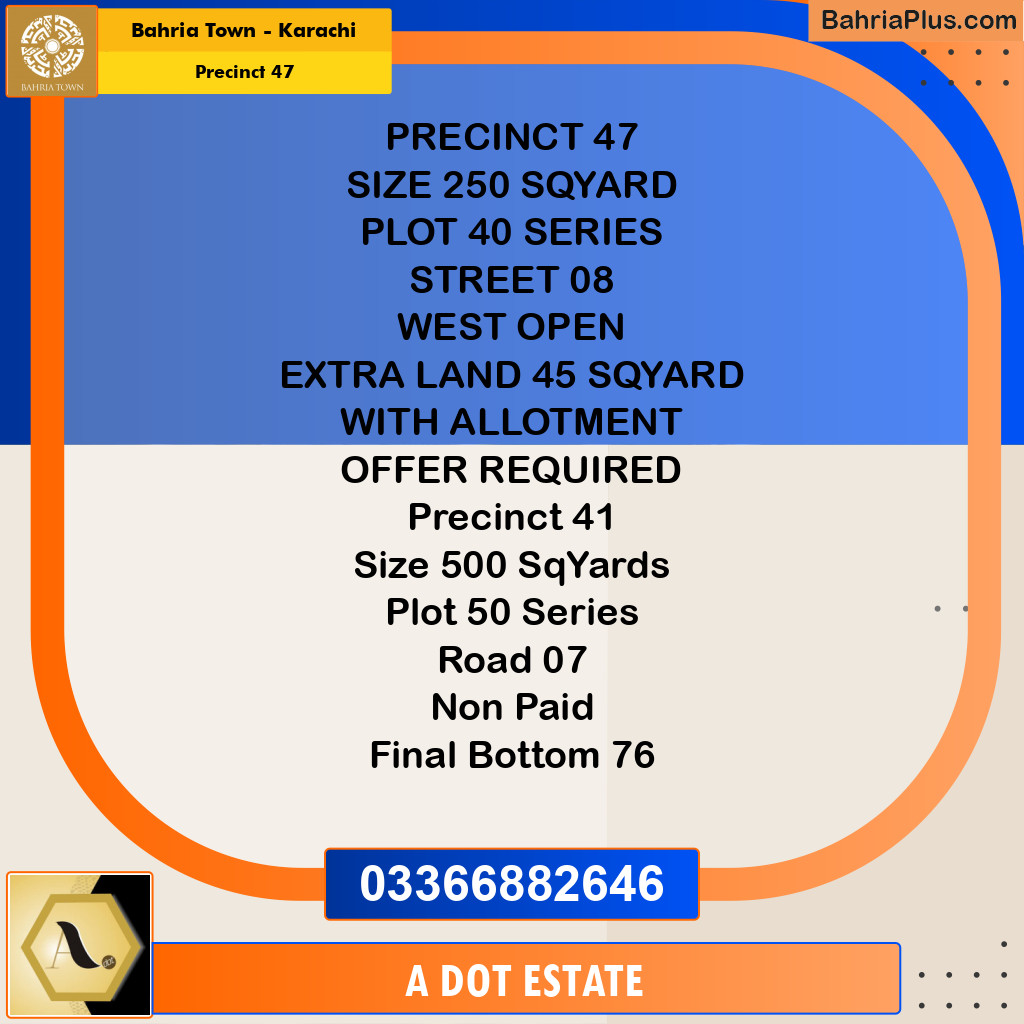 250 Sq. Yards Residential Plot for Sale in Precinct 47 - Bahria Town, Karachi - (BP-193376)