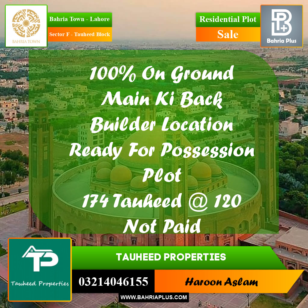 Residential Plot for Sale in Sector F - Tauheed Block -  Bahria Town, Lahore - (BP-193438)