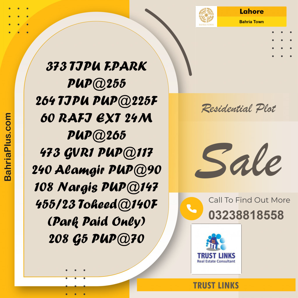 Residential Plot for Sale in Bahria Town, Lahore - (BP-193492)