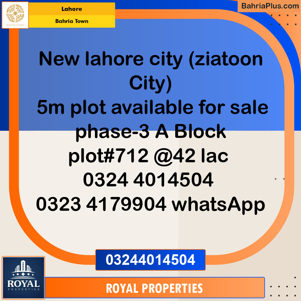 Residential Plot for Sale in Bahria Town, Lahore - (BP-193500)