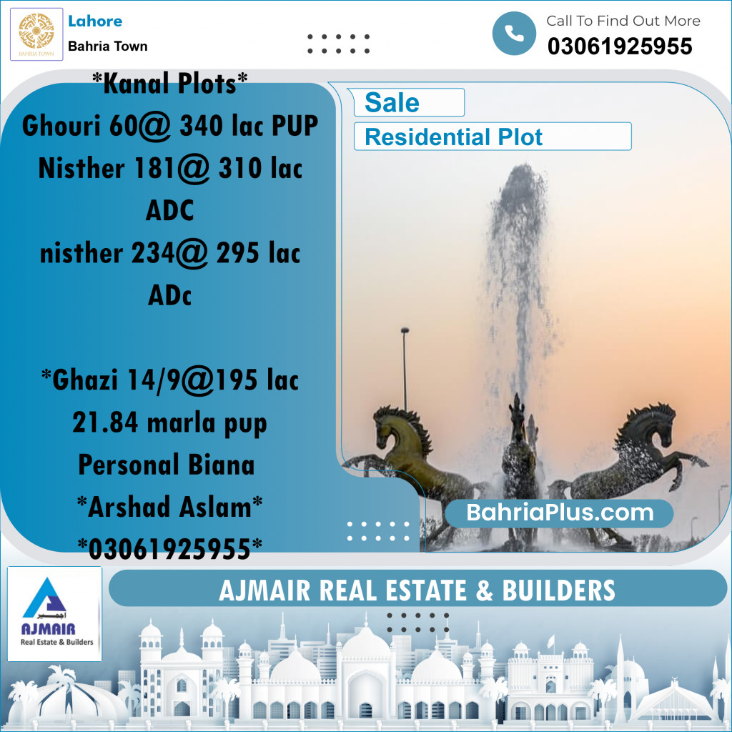 Residential Plot for Sale in Bahria Town, Lahore - (BP-193520)