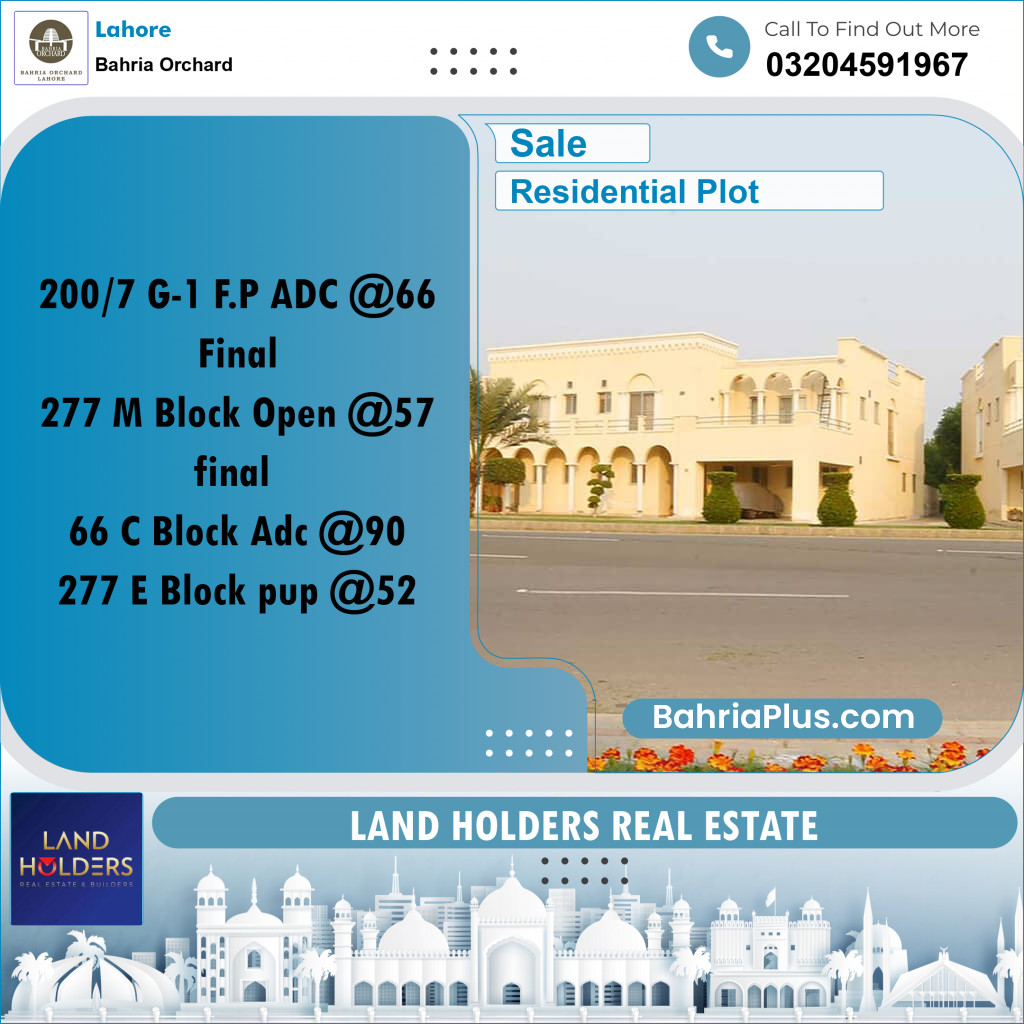 Residential Plot for Sale in Bahria Orchard, Lahore - (BP-193569)