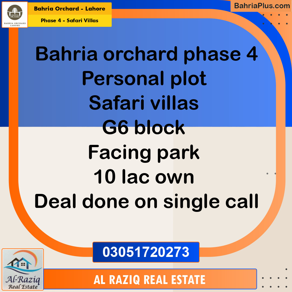 Residential Plot for Sale in Phase 4 - Safari Villas -  Bahria Orchard, Lahore - (BP-193610)