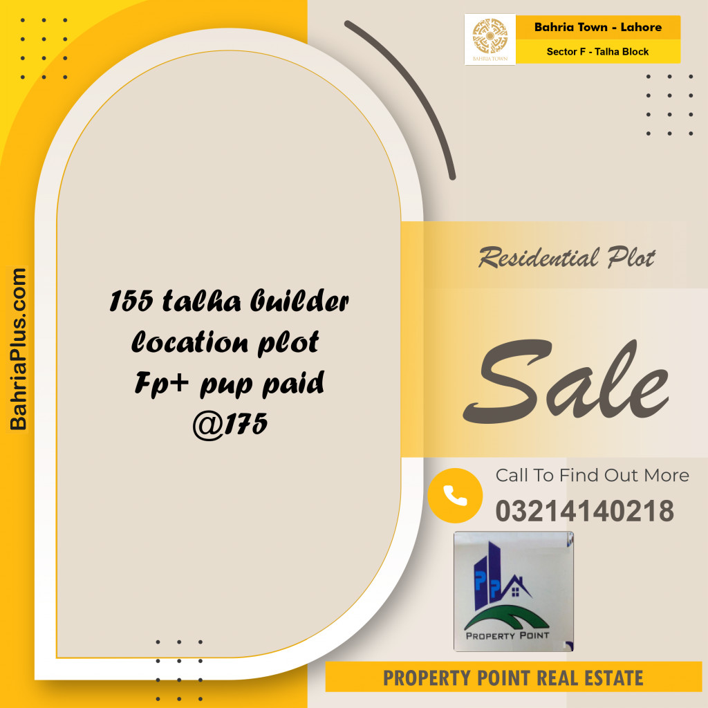 Residential Plot for Sale in Sector F - Talha Block -  Bahria Town, Lahore - (BP-193612)
