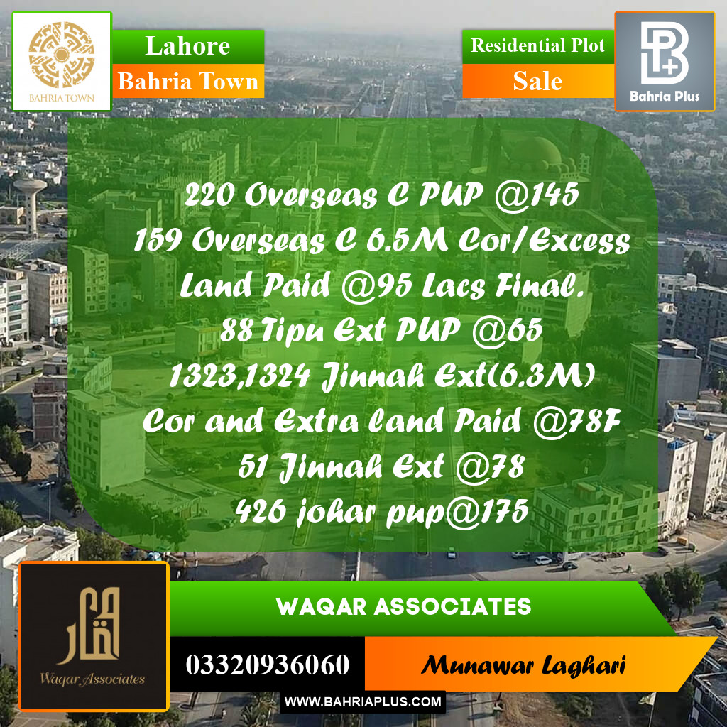 Residential Plot for Sale in Bahria Town, Lahore - (BP-193628)