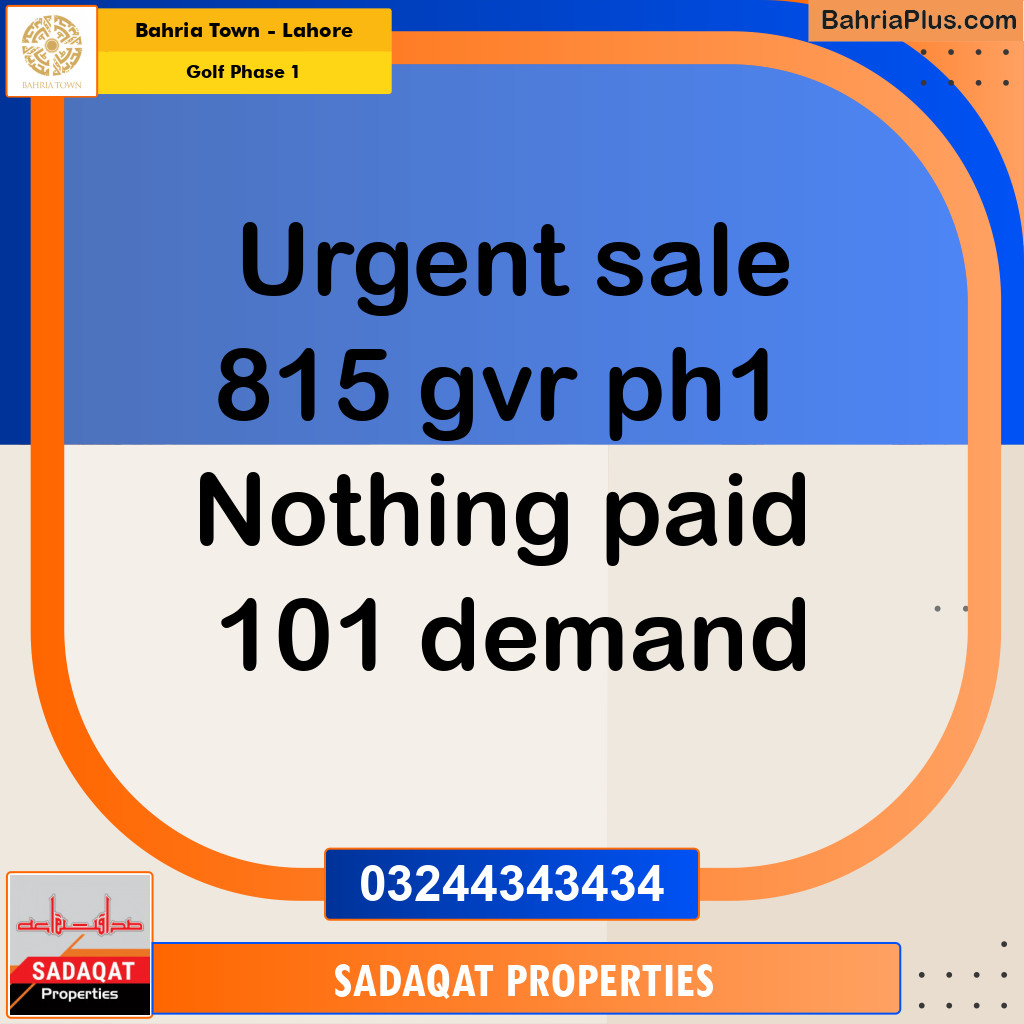 Residential Plot for Sale in Golf Phase 1 -  Bahria Town, Lahore - (BP-193666)