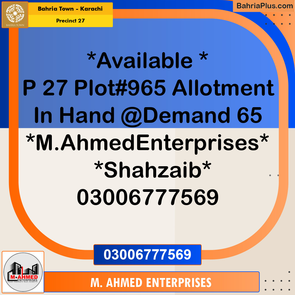 Residential Plot for Sale in Precinct 27 - Bahria Town, Karachi - (BP-193687)