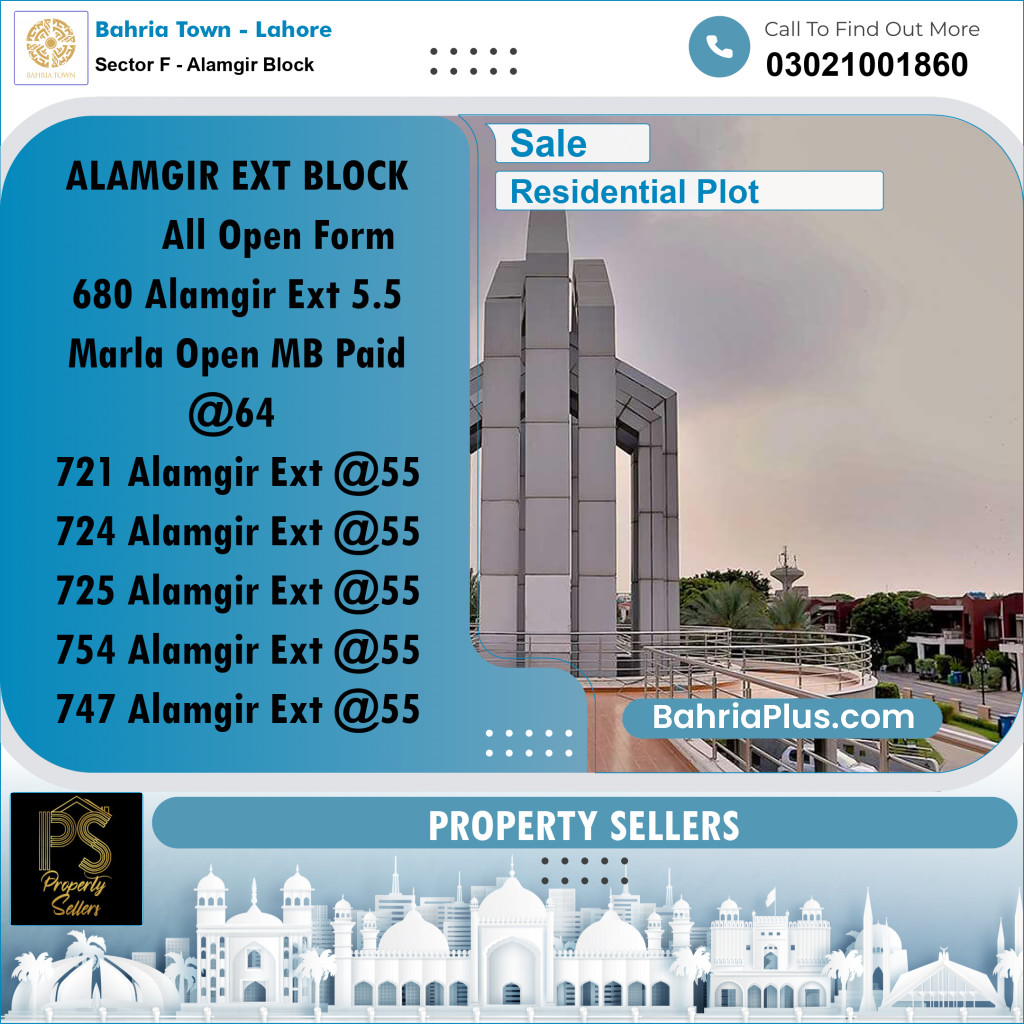 Residential Plot for Sale in Sector F - Alamgir Block - Bahria Town, Lahore - (BP-193721)