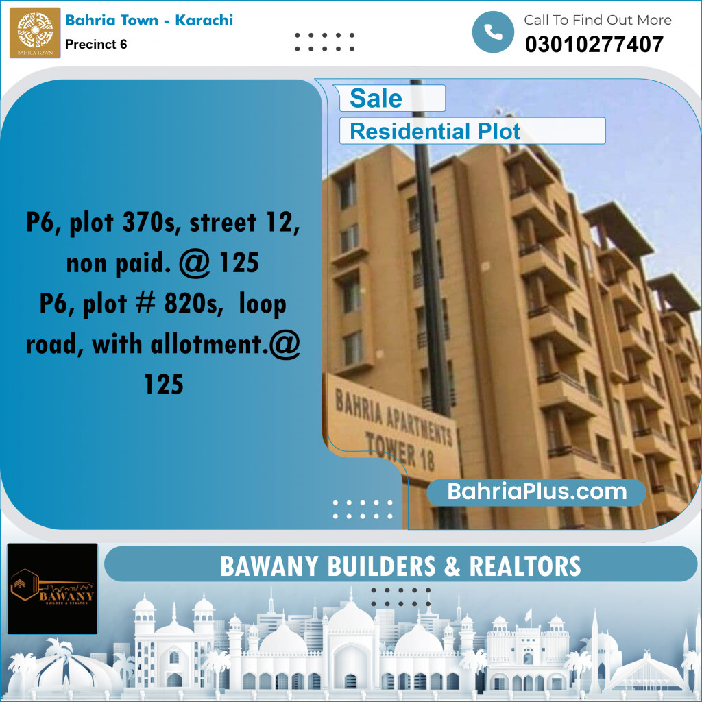 250 Sq. Yards Residential Plot for Sale in Precinct 6 -  Bahria Town, Karachi - (BP-193747)