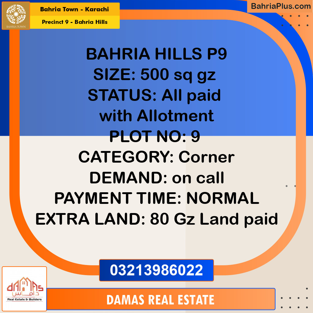 500 Sq. Yards Residential Plot for Sale in Precinct 9 - Bahria Hills -  Bahria Town, Karachi - (BP-193776)