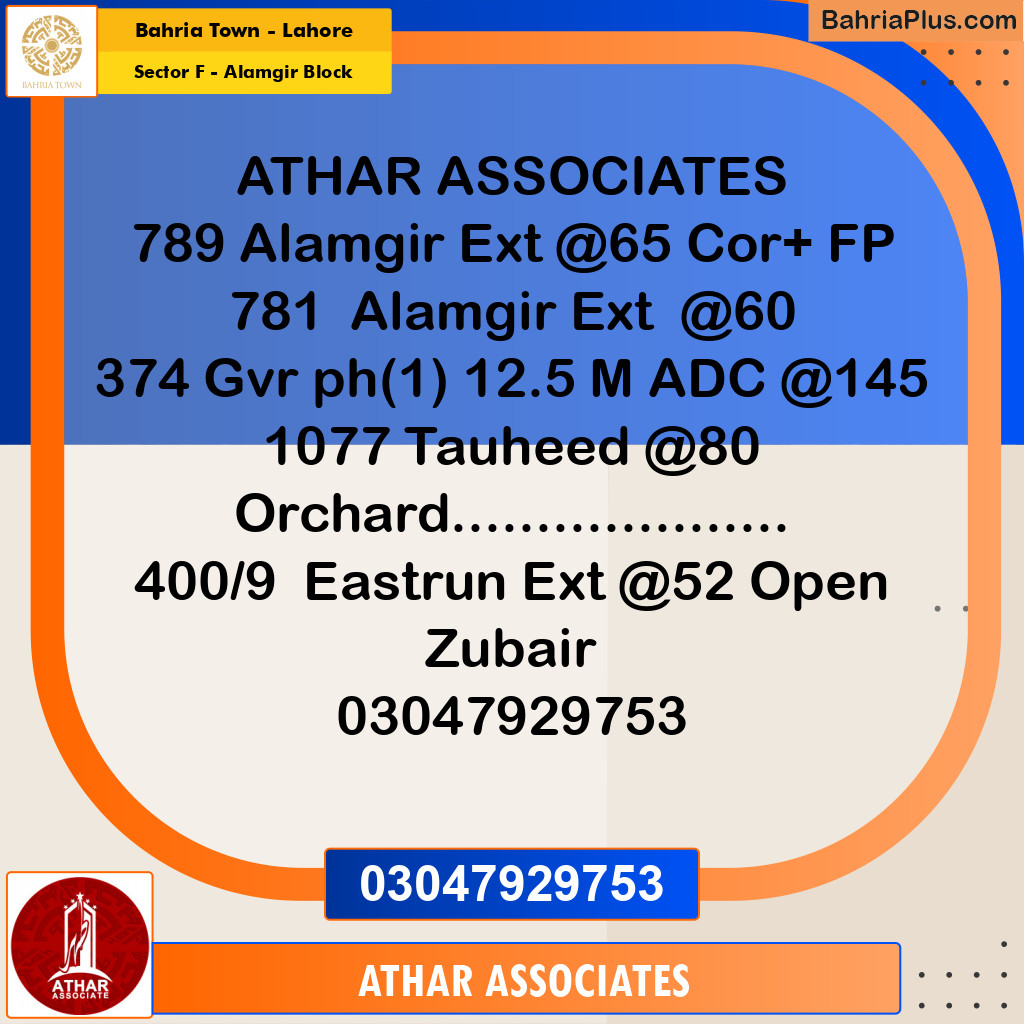 Residential Plot for Sale in Sector F - Alamgir Block - Bahria Town, Lahore - (BP-193784)