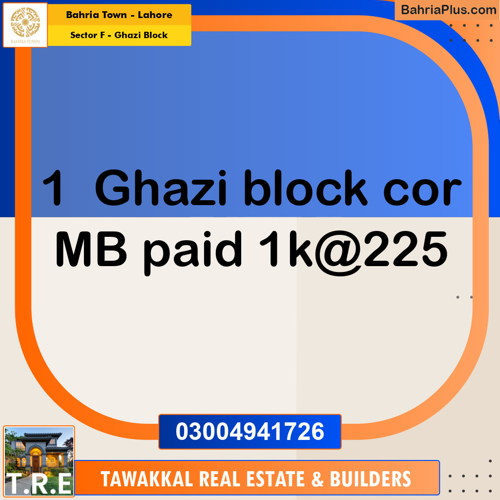 Residential Plot for Sale in Sector F - Ghazi Block -  Bahria Town, Lahore - (BP-193811)