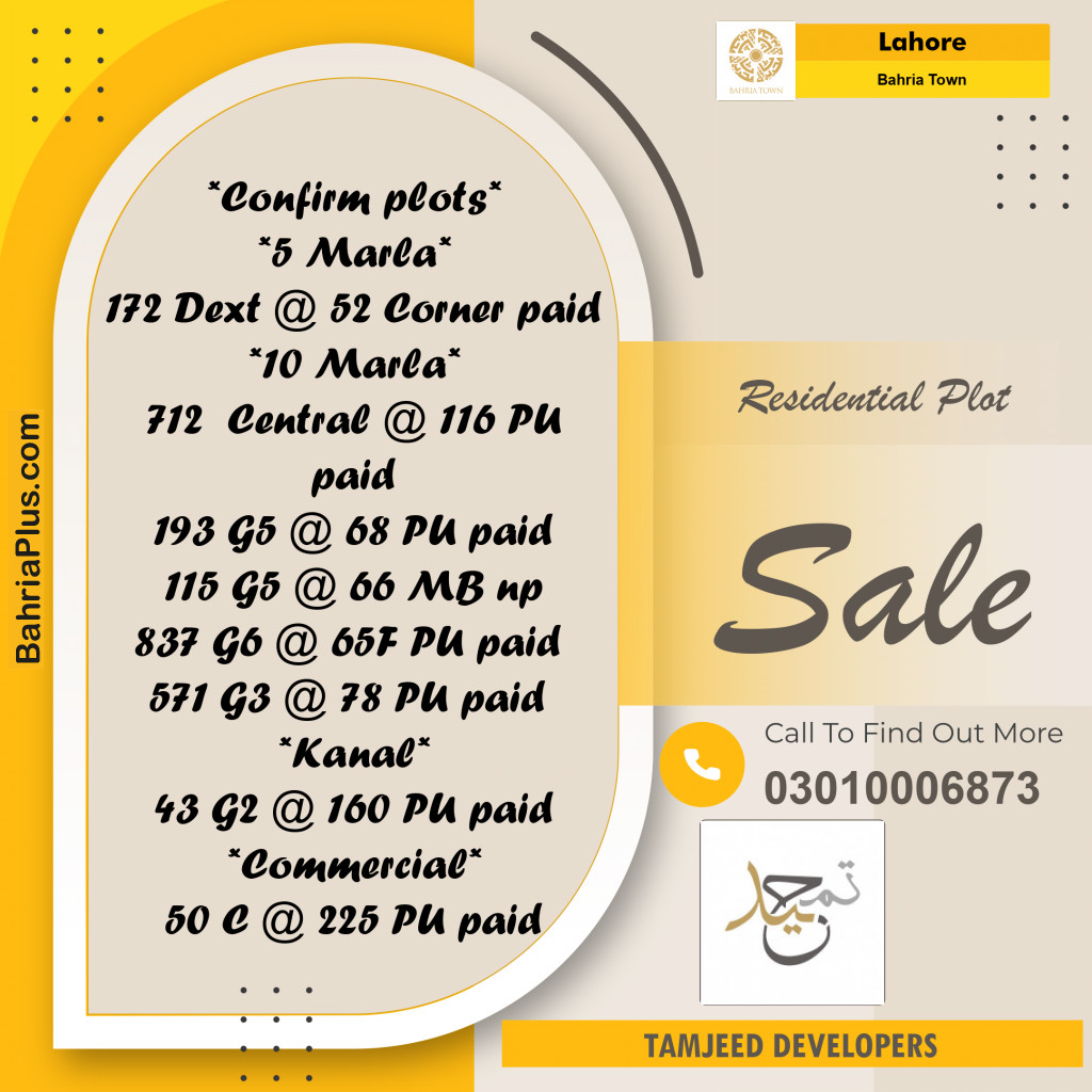 Residential Plot for Sale in Bahria Town, Lahore - (BP-193812)