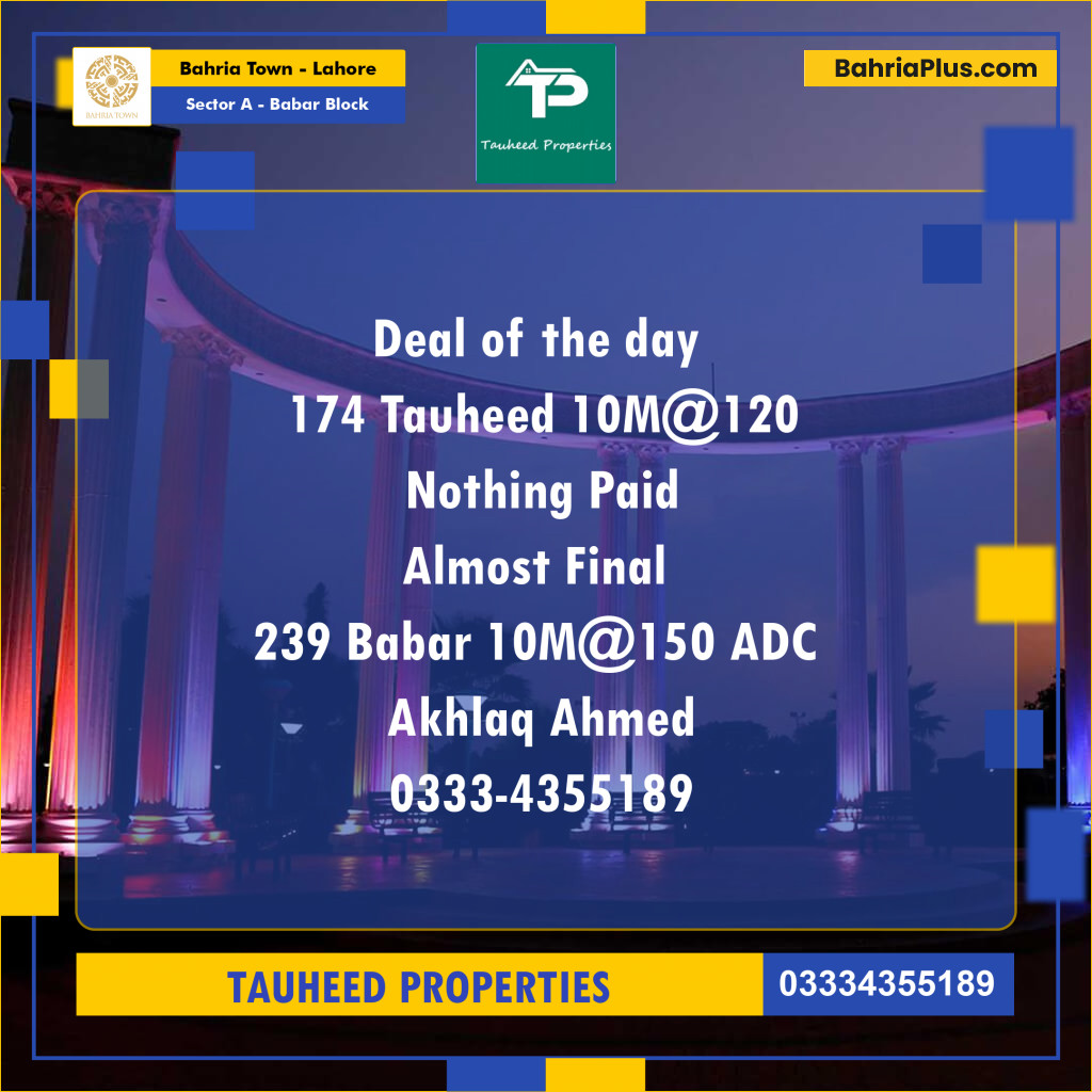 Residential Plot for Sale in Sector A - Babar Block -  Bahria Town, Lahore - (BP-193844)