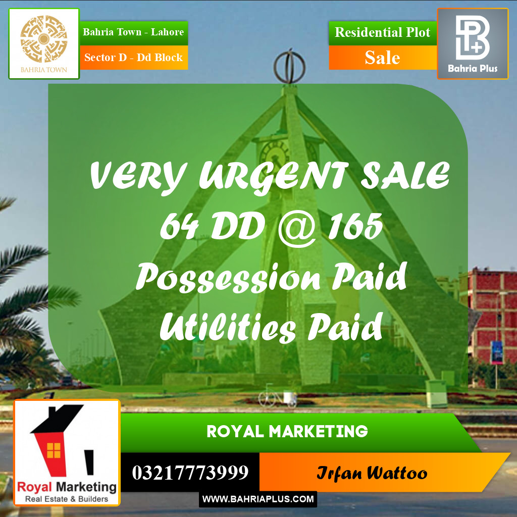 Residential Plot for Sale in Sector D - DD Block -  Bahria Town, Lahore - (BP-193851)