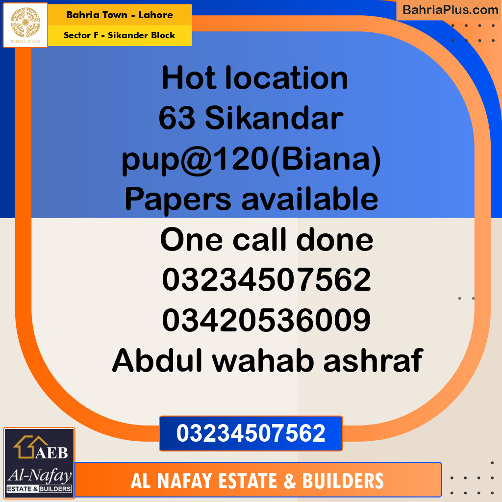 Residential Plot for Sale in Sector F - Sikander Block - Bahria Town, Lahore - (BP-193872)